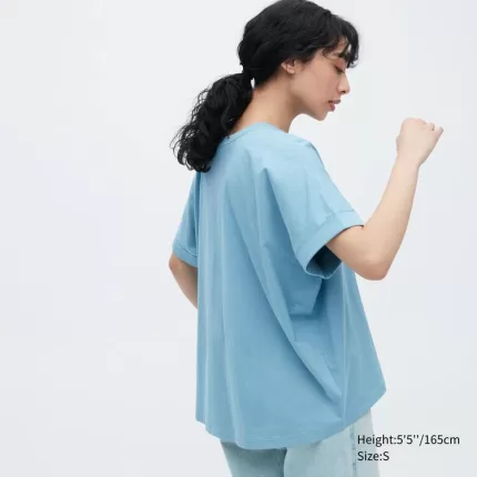 Uniqlo Cotton Sleeve T-shirt Women Blue