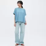 Uniqlo Cotton Sleeve T-shirt Women Blue