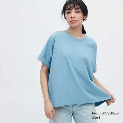 Uniqlo Cotton Sleeve T-shirt Women Blue