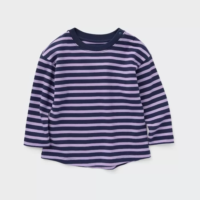 Uniqlo Cotton Striped Crew Neck Long Sleeved Baby T-Shirt Purple