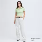 Uniqlo Cropped Skipper Collar Short Sleeved T-shirt Women Green