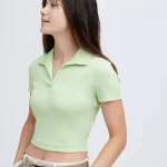 Uniqlo Cropped Skipper Collar Short Sleeved T-shirt Women Green