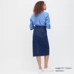 Uniqlo Denim Narrow Midi Skirt Women Blue