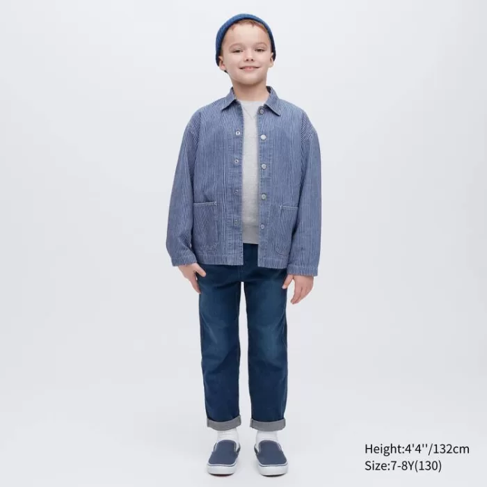 Uniqlo Denim Striped Overshirt Jackets Kids Blue