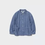 Uniqlo Denim Striped Overshirt Jackets Kids Blue