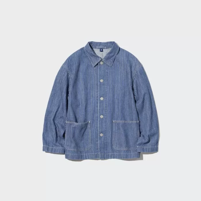 Uniqlo Denim Striped Overshirt Jackets Kids Blue