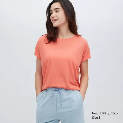 Uniqlo Drape Boat Neck Short Sleeved T-shirt Women Orange