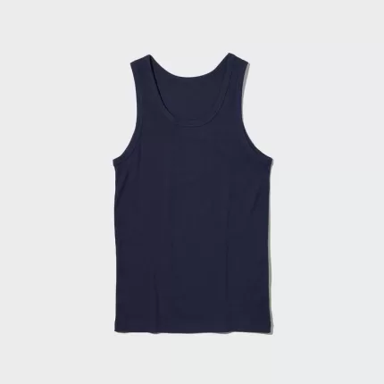 Uniqlo Dry Colour Ribbed Men’s Tops Navy Blue