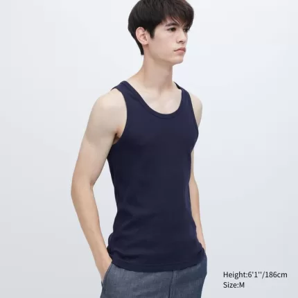 Uniqlo Dry Colour Ribbed Men’s Tops Navy Blue