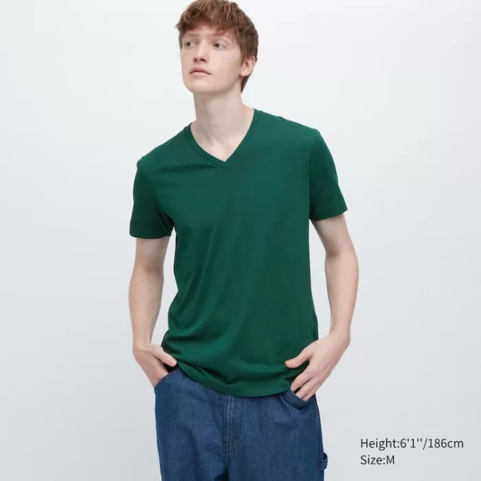 Uniqlo Dry Colour V Neck Short Sleeved T-shirt Men Dark Green