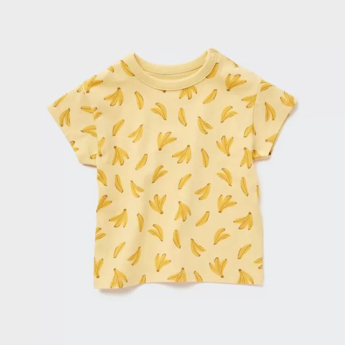 Uniqlo Dry Fruit Print Crew Neck Short Sleeved Baby T-Shirt Yellow