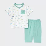 Uniqlo Dry Short Sleeved Baby Home Clothes Green White