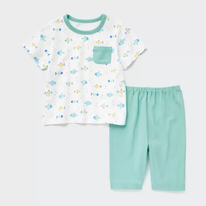 Uniqlo Dry Short Sleeved Baby Home Clothes Green White