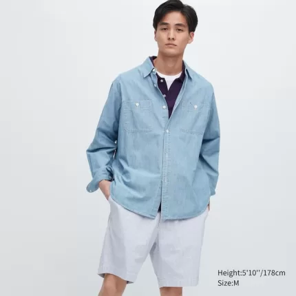 Uniqlo Dry Stretch Seersucker Easy Men’s Shorts Blue