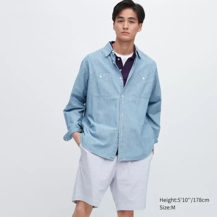 Uniqlo Dry Stretch Seersucker Easy Men’s Shorts Blue