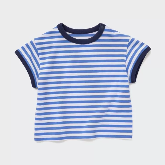 Uniqlo Dry Striped Crew Neck Short Sleeved Baby T-Shirt Blue