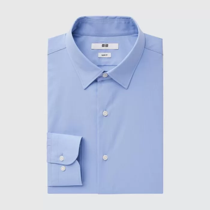 Uniqlo Easy Care Broadcloth Stretch Slim Fit (Regular Collar) Men’s Shirts Blue