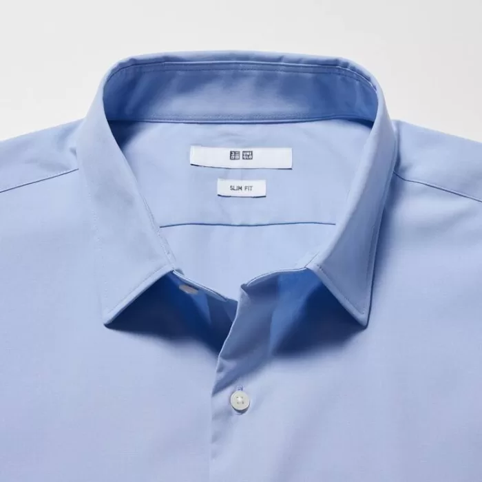 Uniqlo Easy Care Broadcloth Stretch Slim Fit (Regular Collar) Men’s Shirts Blue