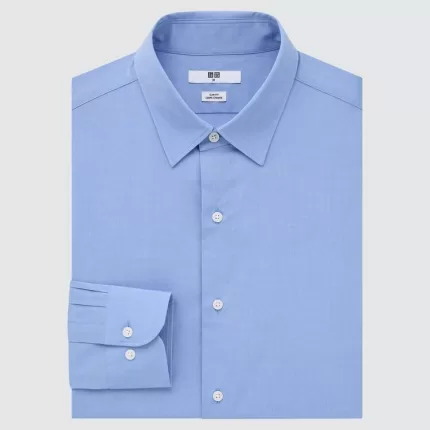 Uniqlo Easy Care Broadcloth Stretch Slim Fit (Regular Collar) Men’s Shirts Blue