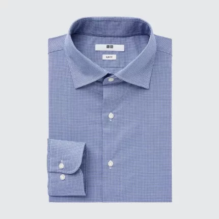 Uniqlo Easy Care Broadcloth Stretch Slim Fit (Semi-cutaway Collar) Men’s Shirts Blue