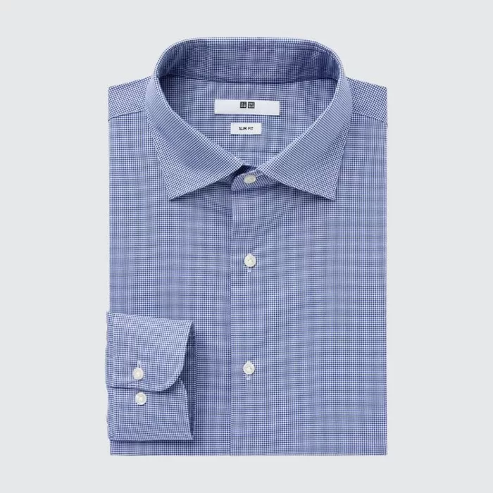 Uniqlo Easy Care Broadcloth Stretch Slim Fit (Semi-cutaway Collar) Men’s Shirts Blue