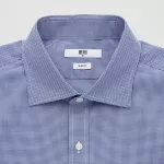 Uniqlo Easy Care Checked Stretch Slim Fit (Semi-cutaway Collar) Men’s Shirts Blue