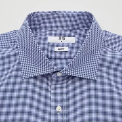 Uniqlo Easy Care Checked Stretch Slim Fit (Semi-cutaway Collar) Men’s Shirts Blue