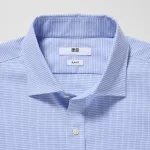 Uniqlo Easy Care Checked Stretch Slim Fit (Semi-cutaway Collar) Men’s Shirts Blue