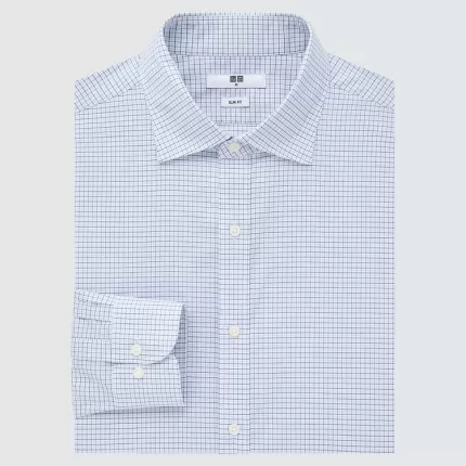 Uniqlo Easy Care Checked Stretch Slim Fit (Semi-cutaway Collar) Men’s Shirts Blue