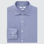 Uniqlo Easy Care Checked Stretch Slim Fit (Semi-cutaway Collar) Men’s Shirts Blue