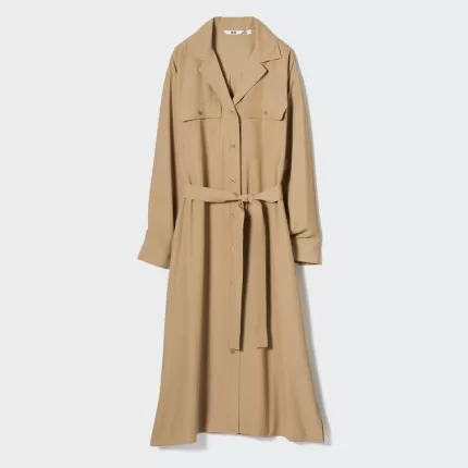 Uniqlo Easy Care Long Sleeved Dress Women Beige