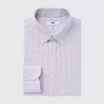 Uniqlo Easy Care Stretch Slim Fit Checked (Button-down Collar) Shirts Men Purple