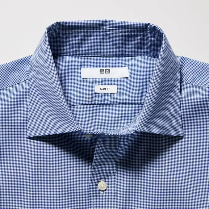 Uniqlo Easy Care Stretch Slim Fit Checked (Semi-cutaway Collar) Men’s Shirts Blue