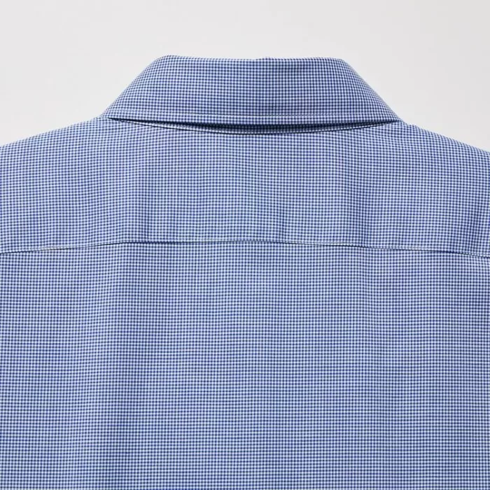 Uniqlo Easy Care Stretch Slim Fit Checked (Semi-cutaway Collar) Men’s Shirts Blue