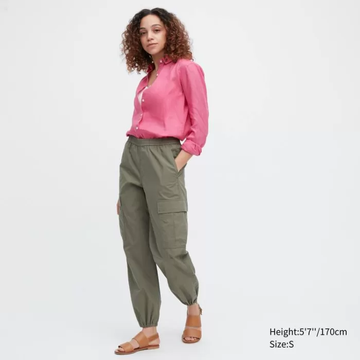 Uniqlo Easy Wide Fit Cargo Pants Women Olive Green