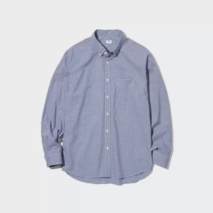 Uniqlo Extra Fine Cotton Broadcloth Checked (Button-down Collar) Men’s Shirts Blue