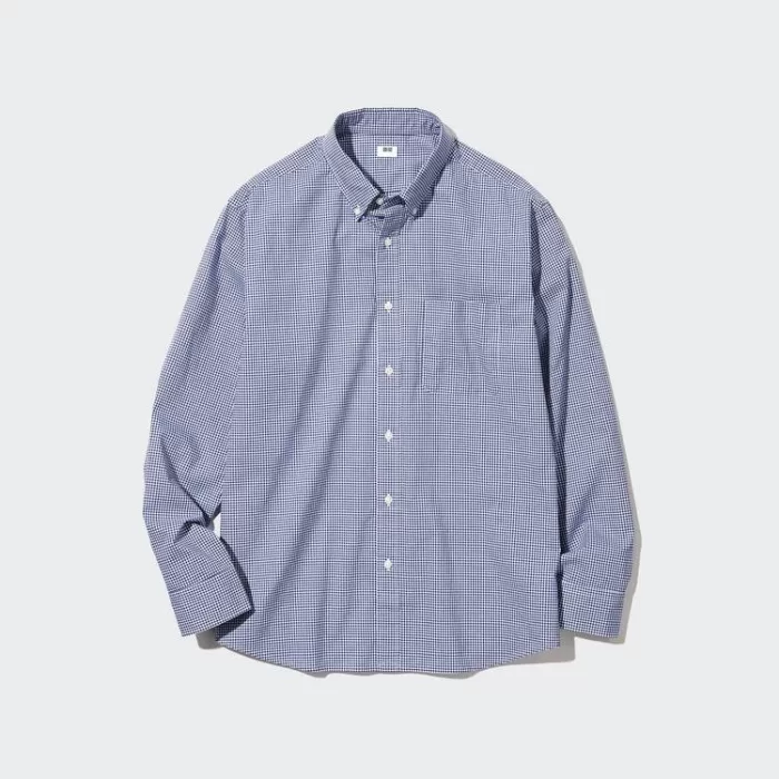 Uniqlo Extra Fine Cotton Broadcloth Long Sleeve Men’s Shirts Blue