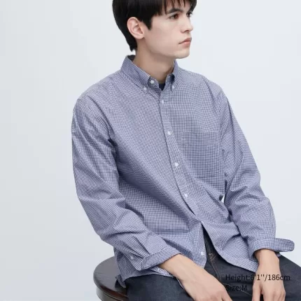 Uniqlo Extra Fine Cotton Broadcloth Long Sleeve Men’s Shirts Blue