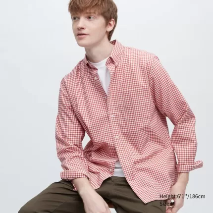 Uniqlo Extra Fine Cotton Broadcloth Long Sleeve Men’s Shirts Red