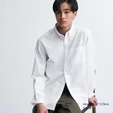 Uniqlo Extra Fine Cotton Broadcloth Long Sleeve Men’s White Shirts