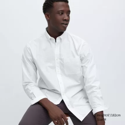 Uniqlo Extra Fine Cotton Broadcloth Printed (Button-down Collar) Men’s White Shirts