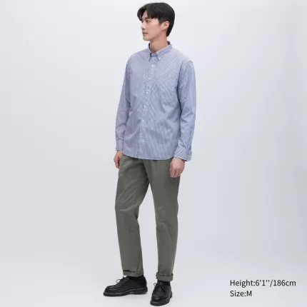 Uniqlo Extra Fine Cotton Broadcloth Regular Fit (Button-down Collar) Men’s Blue Shirts