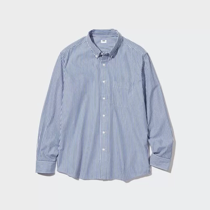 Uniqlo Extra Fine Cotton Broadcloth Regular Fit (Button-down Collar) Men’s Blue Shirts