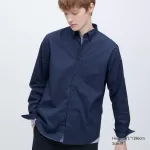 Uniqlo Extra Fine Cotton Broadcloth Regular Fit Printed Shirts (Regular Collar) Men’s Blue