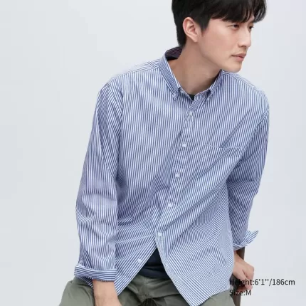 Uniqlo Extra Fine Cotton Broadcloth Regular Fit Striped (Button-down Collar) Men’s Shirts Blue