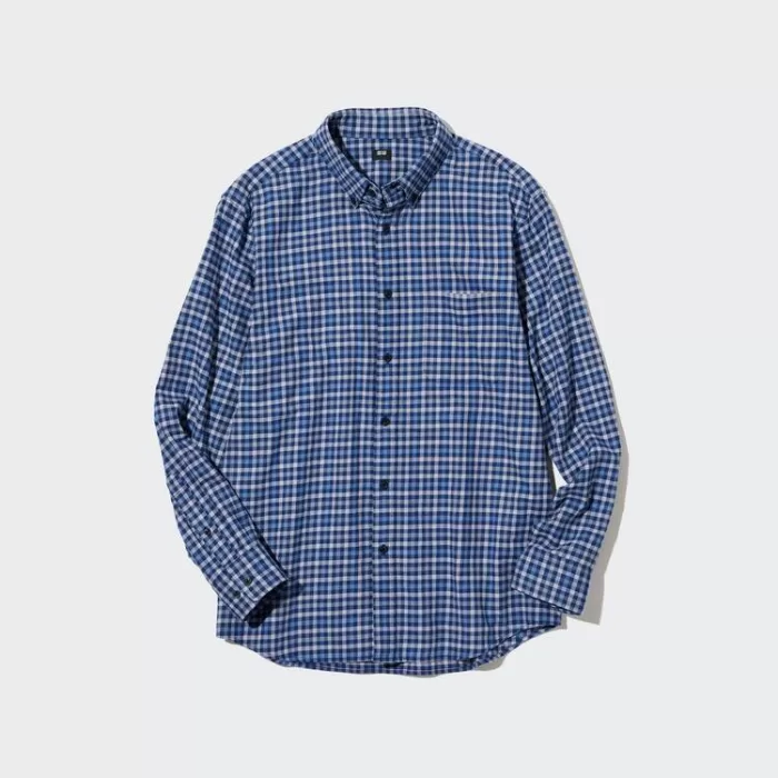 Uniqlo Flannel Regular Fit Checked (Button-down Collar) Men’s Shirts Blue