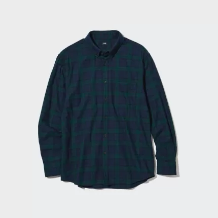 Uniqlo Flannel Regular Fit Checked (Button-down Collar) Men’s Shirts Dark Green