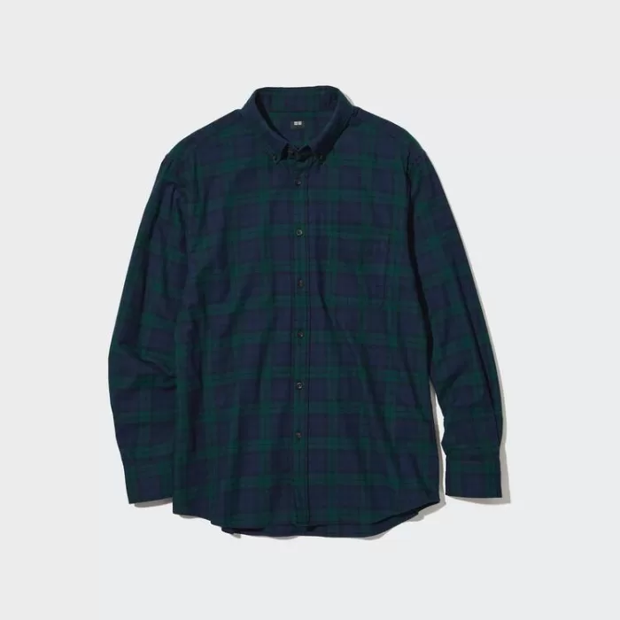 Uniqlo Flannel Regular Fit Checked (Button-down Collar) Men’s Shirts Dark Green