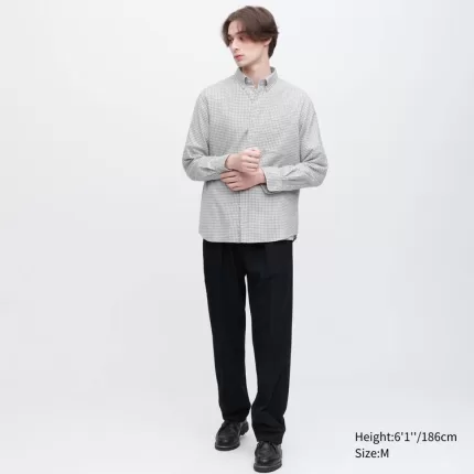 Uniqlo Flannel Regular Fit Checked (Button-down Collar) Men’s Shirts Grey