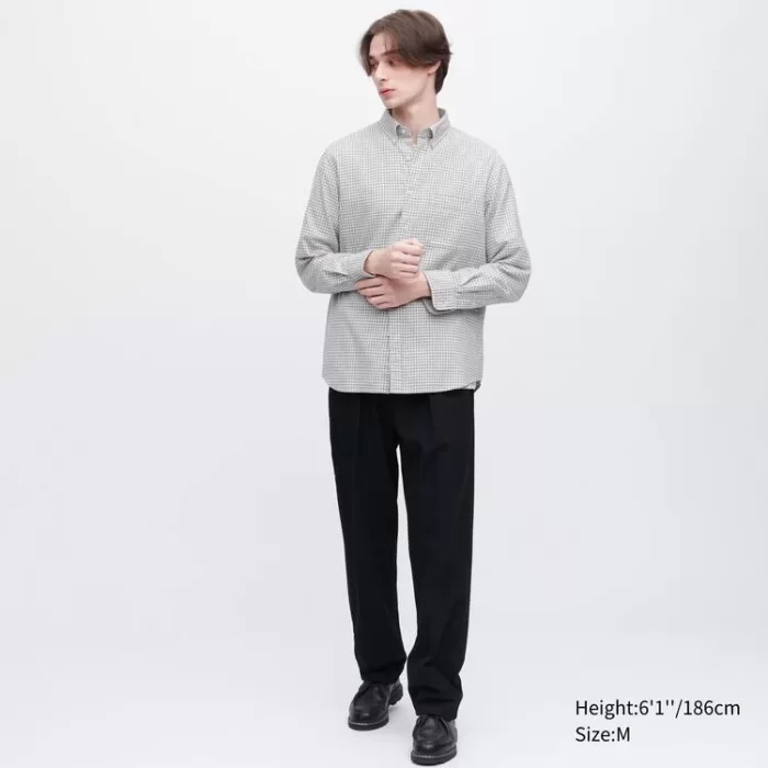 Uniqlo Flannel Regular Fit Checked (Button-down Collar) Men’s Shirts Grey